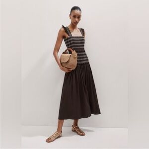 ME+EM Cotton Poplin Contrast Stitch Detail Midi Deess